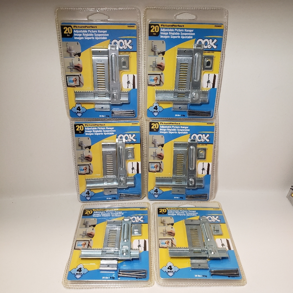 Set of 6 OOK Hillman Picture Perfect 4-Way Adjustable Picture Hanger hanging kit